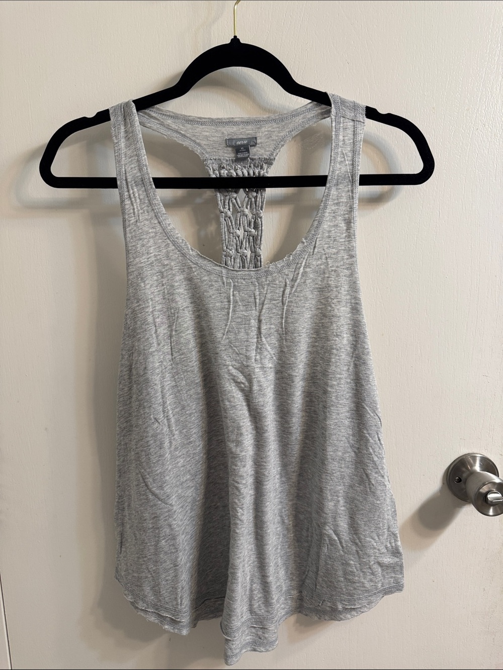 Aerie light Gray Racerback Tank with Crochet Detail